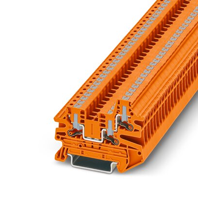 Phoenix Contact Multi-Conductor Terminal Block; PTV 2.5-TWIN OG ; 20A; 600V; 1-Level; #26 - #12; Push-In - Horizontal Entry Connection; Orange